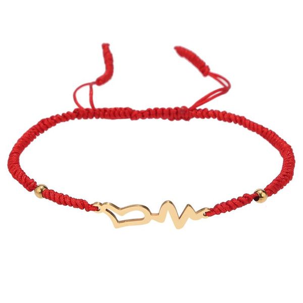 

charm bracelets stainless steel heartbeat ecg charms bracelets&bangles for women adjustable rope chain pulseras jewelry, Golden;silver