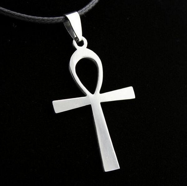 

pendant necklaces stainless steel anka necklace men's neck chains 2021 trend vintage style ancient egypt cross amulet wholesale, Silver