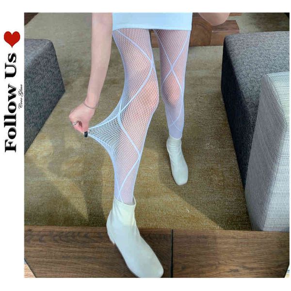 

lolita kawaii woman women's stockings summer 2021 black white rhombus breathable mesh tights gothic lori fishnet