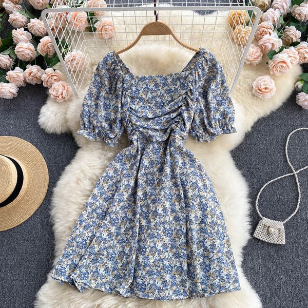

women printing ruffles pleated dress square collar short sleeve arrivals lady fashion spring summer 11d572 210525, Black;gray