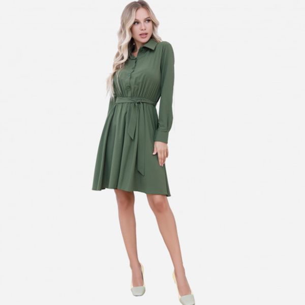 

women vintage green sashes mini a line dress single button drawn back turn down collar casual dress spring women new dress 210412, Black;gray