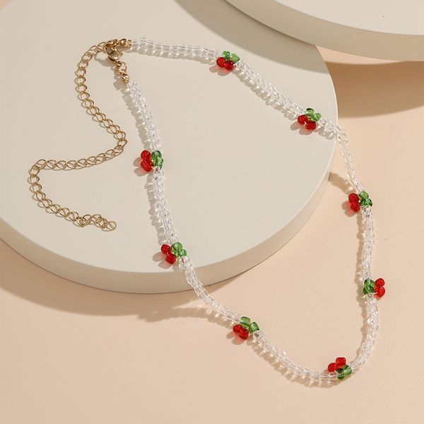

summer sweet cherry choker fruit transparent beads women charm necklace fruit party jewelry gift, Silver