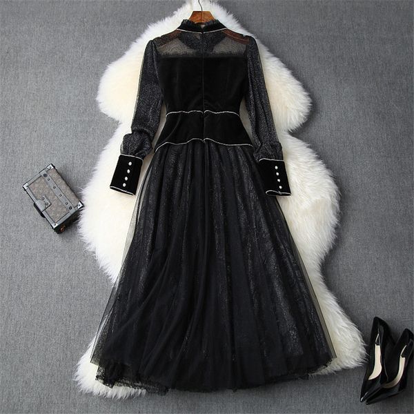

runway designer women's clothing fall fashion velvet tulle winter party dress, Black;gray