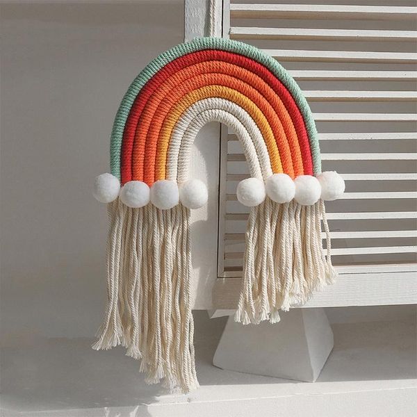 

tapestries nordic handwoven rainbow wall hanging ornament boho fringe tassel macrame pendant tapestry hair bow clips organizer