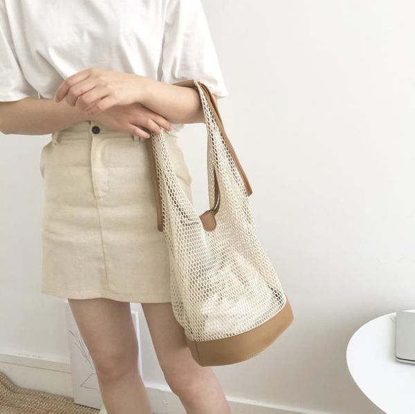 

2021 fashion casual one-shoulder portables bucket bag temperament summer portable net bags