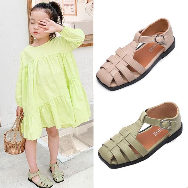

girls cover toes sandals green 2021 summer kid soft bottom fashion shoes black child beach non-slip plat size 26-36, Black;red