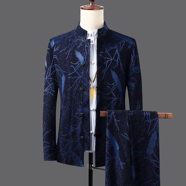 

men's suits & blazers jacket + pants men suit coat vest chinese fashion retro style wedding groom stand collar classic blazer 2piece, White;black