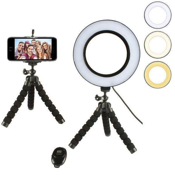 

flash heads 16cm selfie light ring dimmable ringlight with 2 stand & cell phone holder for live stream/makeup vlog video remote control