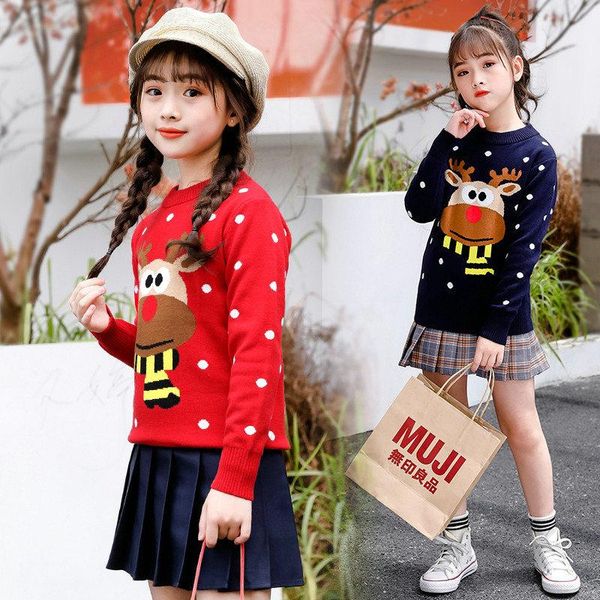 

sweater with deer for girl high fashion winter cartoon baby girls christmas children pullover knitting clothes kids, Blue