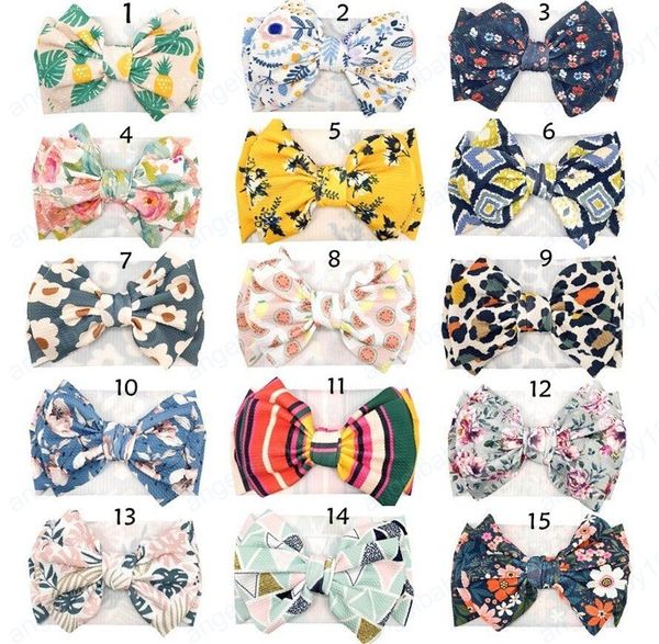 

2021 girls printed headbands baby bow flower bohemia hair accessories kids headware hairband, Slivery;white