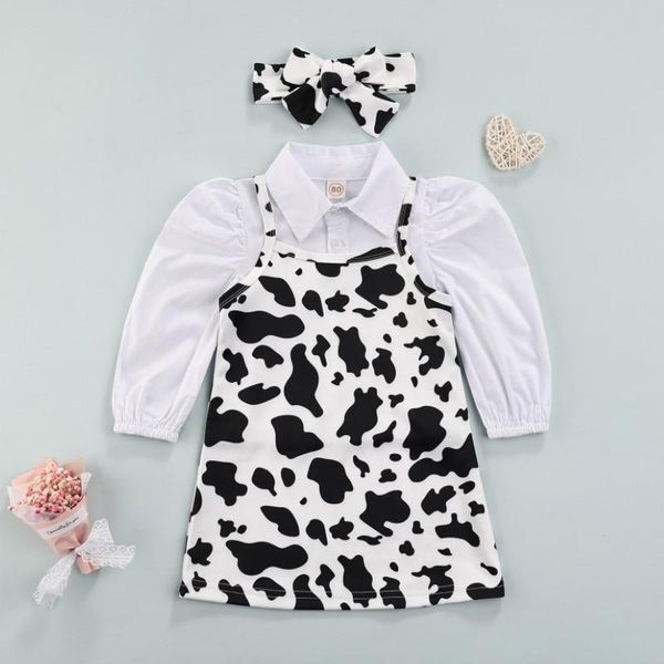 

girl's dresses girl\u2021s casual shirt and dress set fashion long sleeve blouse cow print suspender with headband spring autumn, Red;yellow