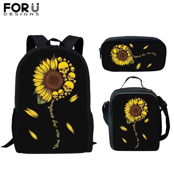 

school bags forudesigns sunflower with skull print backpack for teenager boys girls vintage 3pcs set child kids daypacks