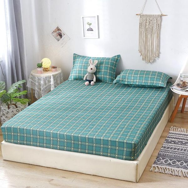 

sheets & sets checkered fitted sheet double bedsheet queen king size bed with elastic band mattress cover 3pcs(with case)