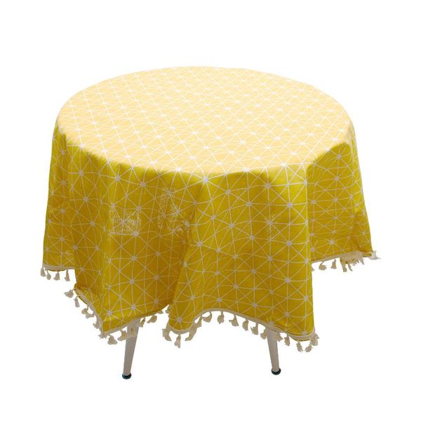 

table cloth geometric dustproof for kitchen reusable washable with tassel round tablecloth wedding party simple cotton linen home decor