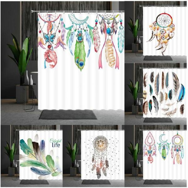 

feather shower curtain bohemian national style colorful feathers pattern bathroom set waterproof polyester fabric curtains