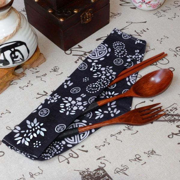 

chopsticks japanese wooden spoon tableware vintage fork 3pcs set gift