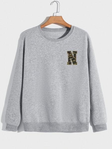 

men camo & letter graphic thermal pullover u7zi#, Black