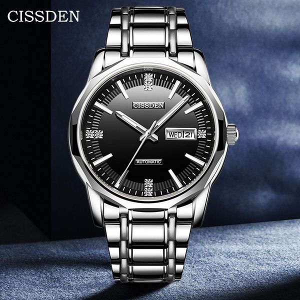 

wristwatches cissden men business watches stainelss steel automatic waterproof 100m sapphire for mechanical watch, Slivery;brown