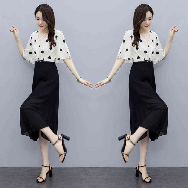 

casual dresses large women's wear 2022 summer v-neck stitched chiffon foreign style medium and long dress for women, Black;gray