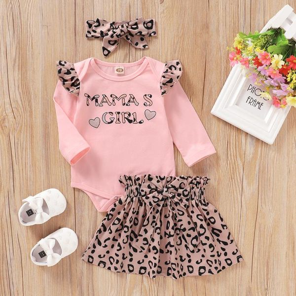 Bebé Roupas 12 18 Meses Rosa Manga Longa Romper Leopard Imprimir Saia para Criança Girls Spring Outfit Roupas Conjuntos