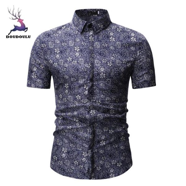 

men's casual shirts doudoulu 2021 summer pattern fashion printing lapel men blouse short sleeve shirt plus size #ss, White;black