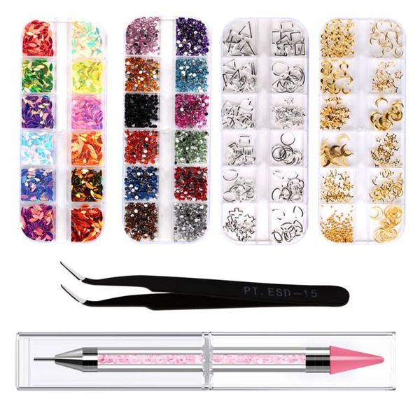 

nail art kits rhinestones rose gold rivets studs charms sequins 3d gems decoration kit