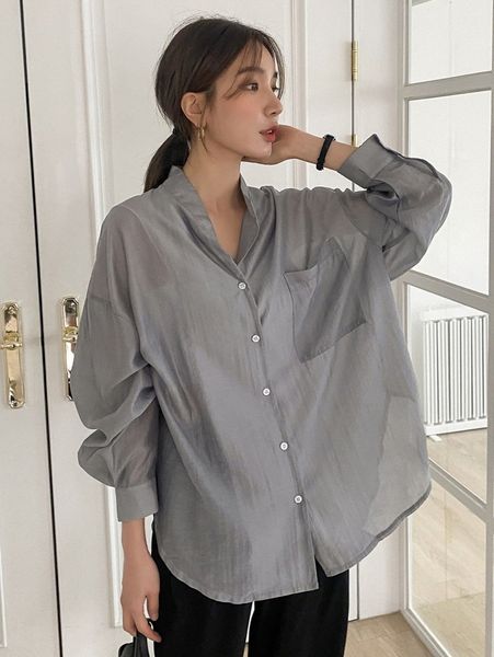 

dazy drop shoulder pocket patched oversized blouse w9hy#, White