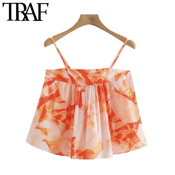 

women sweet fashion tie-dye print tank vintage backless thin straps female camis chic 210507, White