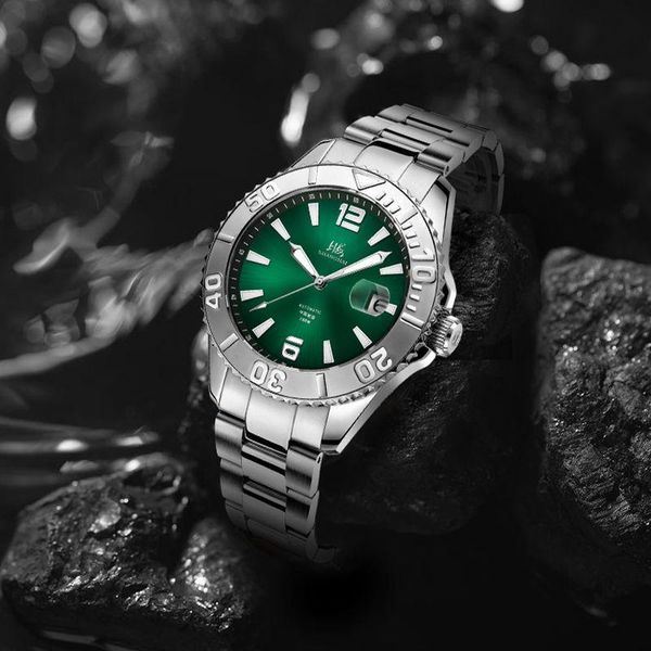 

wristwatches automatic mechanical watch men's water ghost luminous pointer diving 200 m waterproof calendar steel belt 878, Slivery;brown