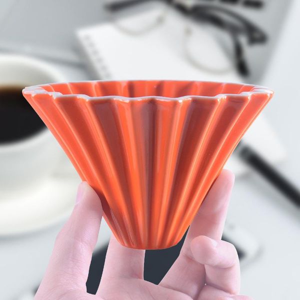 

coffee filters bright color ceramic origami filter cup, hand-made v60 funnel drip cake multicolor