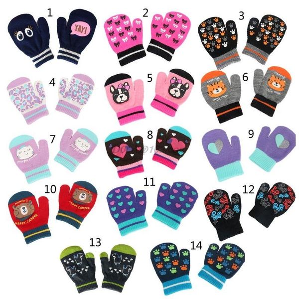 

children's mittens baby warm gloves toddler kid animal cartoon boys&girls full finger glove anti-scratch winter accessories, White