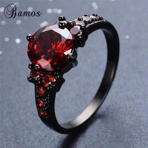 

wedding rings bamos brand red finger ring retro black gold filled round promise for women party accessories, Slivery;golden