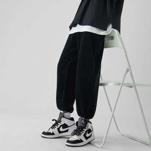 

men's pants hybskr korean style fashion mens sweatpants solid color drawstring for male 2021 autumn harajuku loose straight trousers, Black