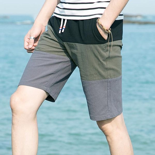 

men's shorts ishowtienda summer beach pants cotton color matching capris pantalones cortos casuales mens, White;black