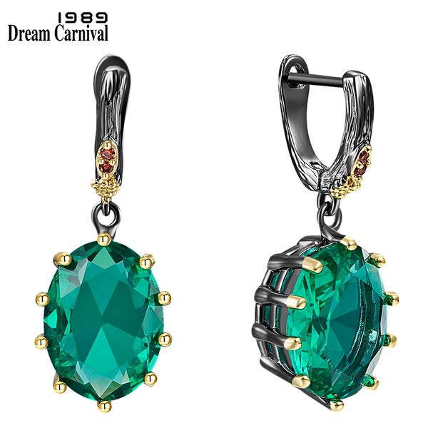 

dreamcarnival1989 big green drop earrings for women delicate fine cut dazzling cubic zircon bridal jewelry selling we4034, Golden;silver