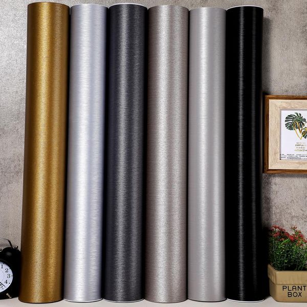 

wallpapers brushed thickened metal stickers stainless steel refurbished wallpaper waterproof kitchen cabinet decoration self adhesive