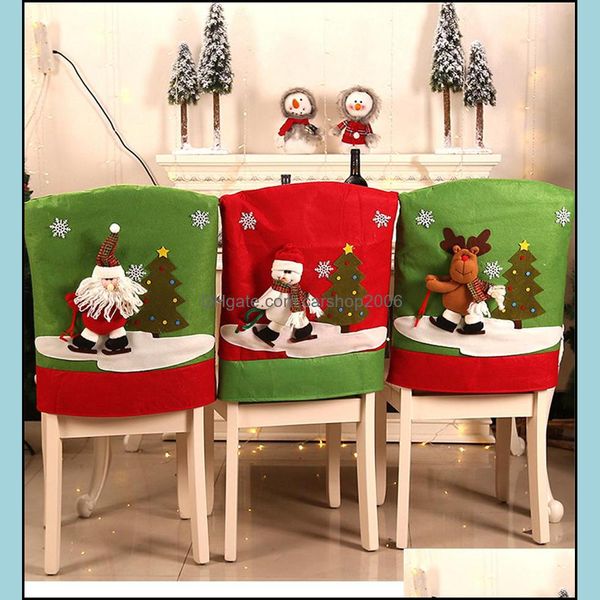 Noel Süslemeleri Şenlikli Parti Malzemeleri Ev Bahçe Arkalığı Sandalye Er Manşet Santa Kardan Adam Geyik Yemek Masası Geri Yıl Dekor JK1910