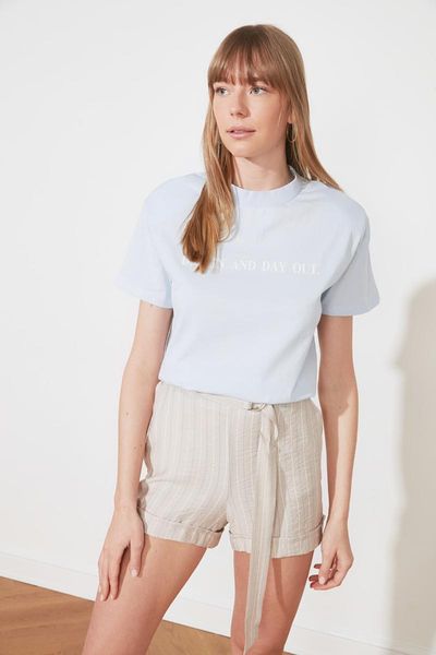 

trendyol upright collar semi-fitted knitted t-shirt twoss21ts0627 women's, White