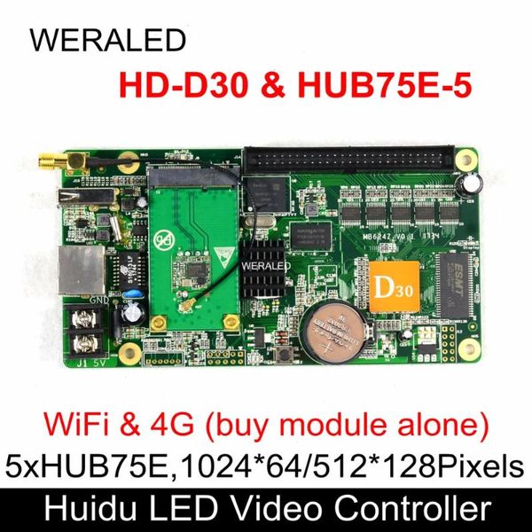 

huidu asynchronization hd-d30 & hub75e-5 full color led video controller 1024*64 pixels work with p2.5 p3 p4 p5 p6 p7.62 p8 p10 modules