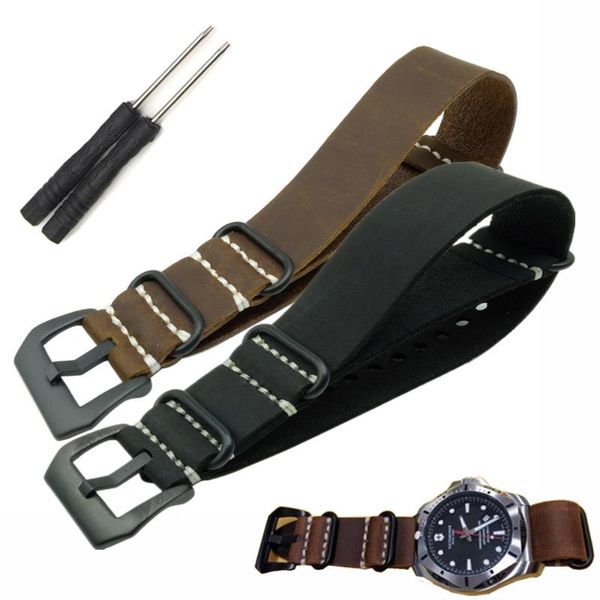 

watch bands genuine leather straps 22mm 24mm 26mm band nato strap with black steel buckle, Black;brown