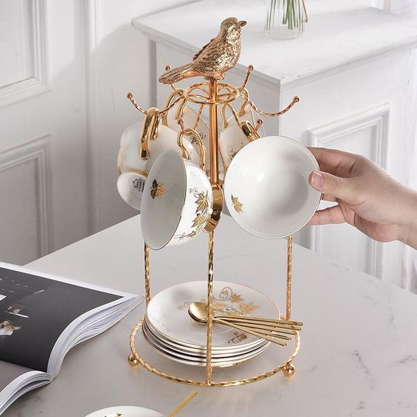 

hooks & rails creative iron mug shelf simple gold household tea cup upside down storage coffee dish