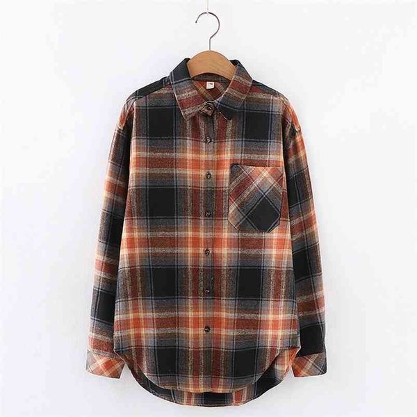 

hsa women blouses plaid shirt plus size casual long sleeve print blouse turn-down collar loose female stylish blusas 210430, White