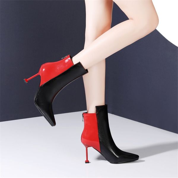 

winter boots women ankle boots pointed toe thin heels all-match fashion high heels super high (8cm-up) mixed colors boots 210507, Black