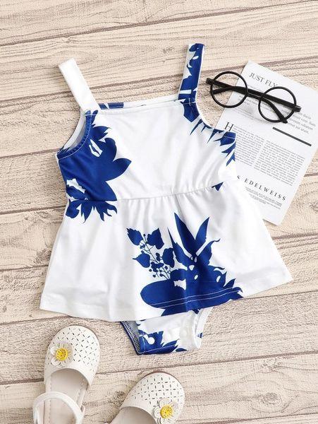 

baby floral print cami combo bodysuit dress she, Red;yellow