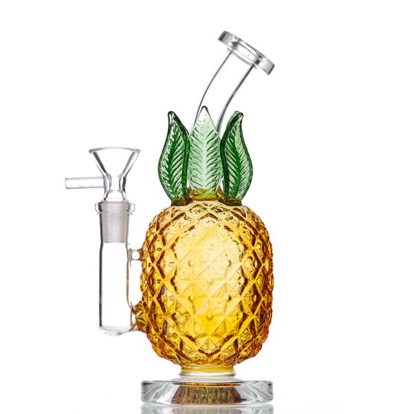 Narghilè ambrato da 7,8 pollici Bong in vetro Dabber Rigs Bong d'acqua Pipa da fumo Design ad ananas Ciotola scorrevole con giunto da 14,4 mm