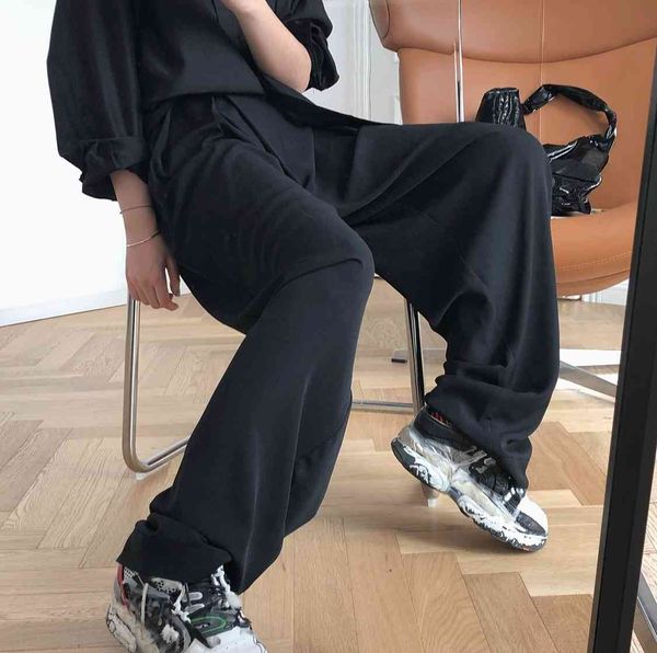 

women's pants & capris summer long high waist casual trousers loose straight solid pantalon femme streetwear quality ry52, Black;white