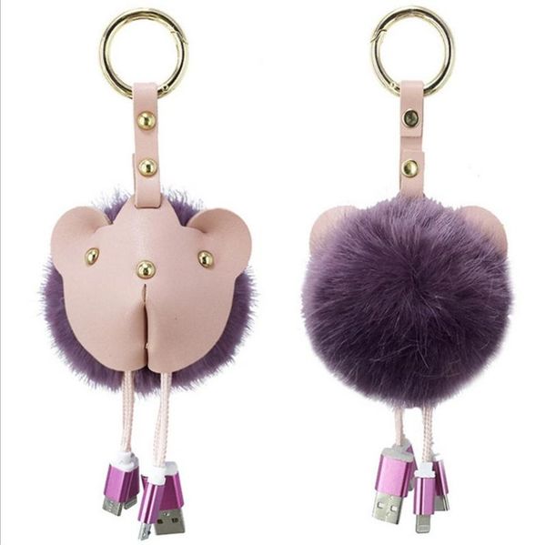 

keychains k005 pu bear fur ball usb cable key chain accessories for lady handbags car pendent jewelry, Silver