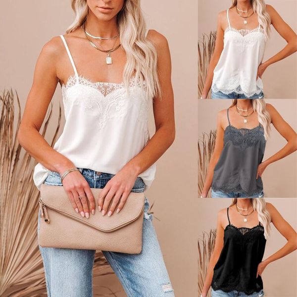 

women's tanks & camis casual v-neck tank solid woman render chiffon sleeveless camisole lace blusas female, White