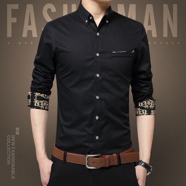

shirt men's long sleeve autumn winter new 2020 slim casual youth menswear warm plush, White;black