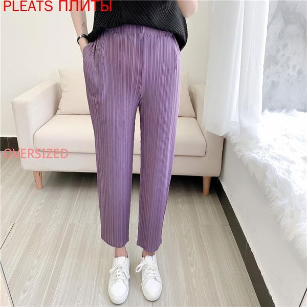 

women's pants & capris miyake pleated cropped split tapered ankle casual slimming elastic waist oggers women femme, Black;white